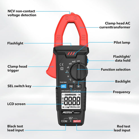 MESTEK Digital Clamp Meter Multimeter Voltage Tester 4000 Counts Auto-Ranging Amp Volt Ohm Meter with NCV, Measures AC/DC Voltage,AC Current, Capa...