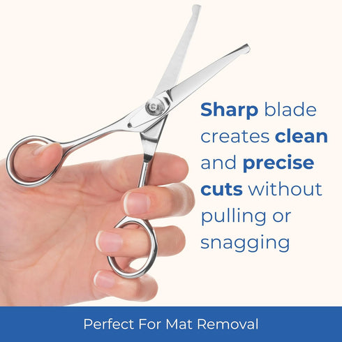 Pet Grooming Scissors Set With Round Tips For Dogs & Cats - Professional Grade Shears Safely Cut Through Dog or Cat Hair - Fur Trimming Made Easy ...