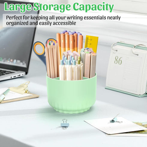 Desk Organizer,Minimalist Modern Design Pen Holder for Desk 360°Rotating Office Desk Accessories,Pencil Cup with 5 Compartments Storage Box Caddy ...