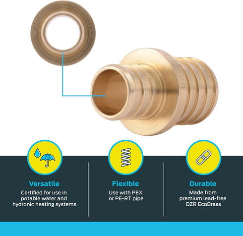 SharkBite 3/4 x 1 Inch Crimp Reducing Coupling, Brass Plumbing Fitting, PEX Pipe, PE-RT, UC060LFA...