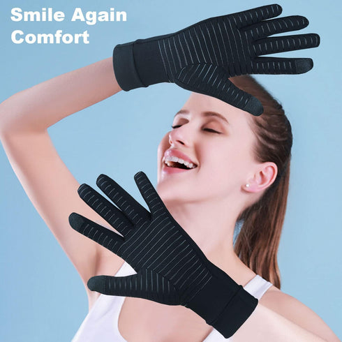 2 Pairs Full Finger Copper Arthritis Gloves with Touchscreen Tip, Compression Gloves for Women Men, Relief for Rheumatoid, Osteoarthritis, Carpal ...