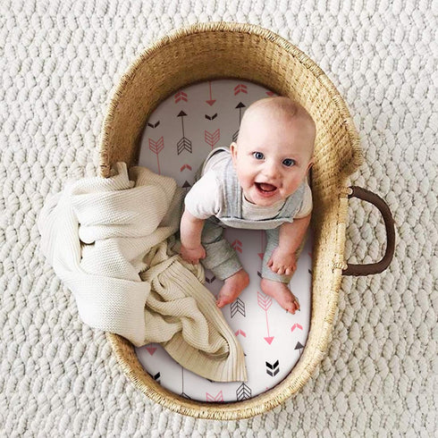 Stretch Fitted Bassinet Sheet Set BROLEX 2 Pack Cradle Sheets for Bassinet Pad/Mattress,Unisex Boys Girls,Ultra Soft,Pink Arrow...