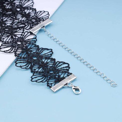 Black Lace Collar Chain Necklace Gothic Tattoo Choker Collar Hollow Lace Clavicle Necklace Vintage Lace Choker Necklace Jewelry for Women and Girl...