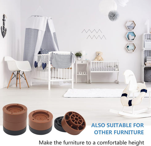 4 Sets Round Furniture Bed Risers (Brown) Adjustable Bed Lifts Risers 1 inch for Bed Frame, Chair Risers, Sofa, Home Heavy Duty Table Couch Legs F...