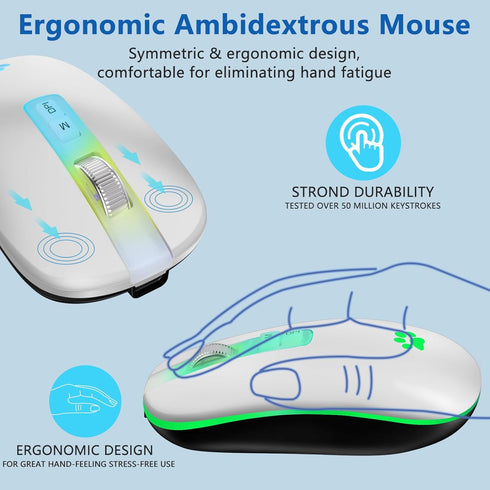 Wireless Mouse, Backlit LED Portable Slim Computer Mouse for Laptop, PC, Computer, MacBook, iPad, Chromebook, Notebook, 2.4G Rechargeable Wireless...