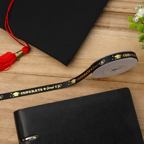 2023 Graduation Ribbon, White Graduation Ribbon with Gold Lettering for Party Favor Gift Wrapping Graduation Party Decoration 0.4Inchx10Yards (Bla...