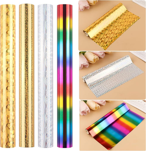 Briartw 4 Rolls Toner Reactive Foil by Laser Printer and Laminator,7.6inch x 16.4ft Transfer Foil Paper for DIY Paper Craft Embossing Scrapbooking...