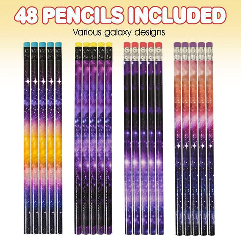 ArtCreativity Galaxy Pencils for Kids- Pack of 48- Assorted Outer Space Designs- Cute Writing Pencils with Durable Erasers, Teacher Supplies for C...
