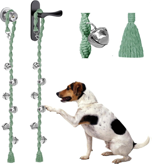 Dog Bells to Go Outside, Adjustable Dog Door Bell, Door Bells for Dogs, Quality Puppy Training Bell. Twisted Style, Lightgreen 2 pack...