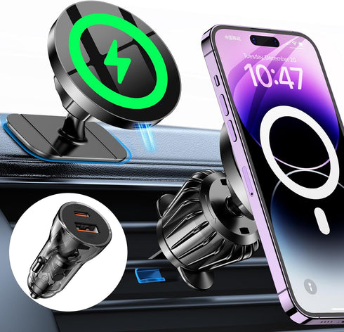 for Magsafe Car Mount Charger Wireless Car Charger Mount?20 Strong Magnets & 15W? Magsafe Car Charger Dashboard, Automobile Car Phone Holder Charg...
