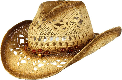 Shapeable Toyo Straw Cowboy Hat w/Beaded Trim Band, Western Cowgirl, Natural, One Size...