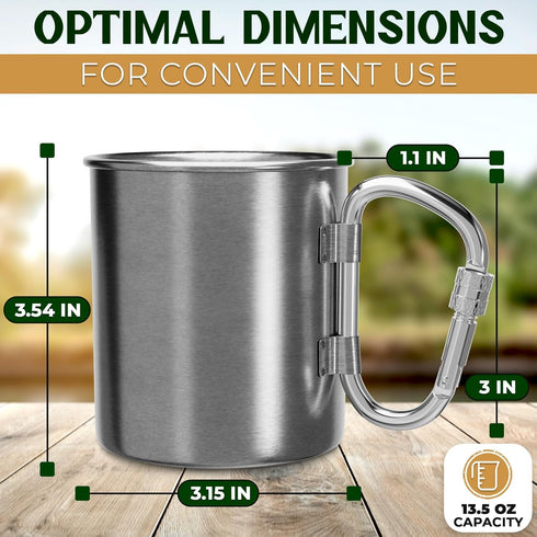 Stainless Steel Camping Mug with Handle - 13.5 oz Coffee Camping Mug with Carabiner Handle Portable Backpack Outdoor Hiking Cup Lightweight Campin...