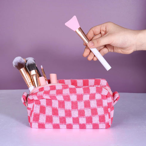 6 PCS Makeup Bag Pouch Checkered Makeup Bag Cosmetic Bag for Women Portable Zipper Make Up Pouch Travel Toiletry Bag Organizer Cute Makeup Brushes...