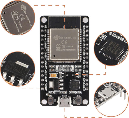 Aokin ESP32 ESP-WROOM-32 Development Board 2.4 GHz WiFi and Bluetooth Dual Cores Microcontroller ESP-WROOM-32 Chip for Arduino NodeMCU, 1 Pcs......
