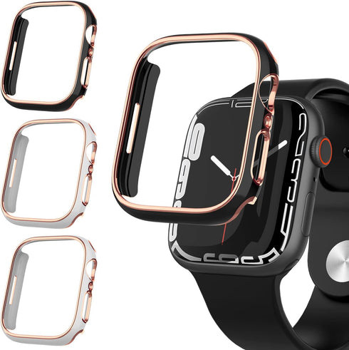 4 Pack Luxury Bumper Case for Apple Watch Series 7, Hard PC Protector 41mm iWatch Cover Frame Smartwatch Accessories (Black*2+White*2)...