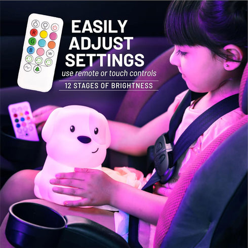 Lumipets Remote Control Silicone Night Light for Kids - Puppy Design with 9 Soft Colors & Sleep Timer - Rechargeable, Battery-Operated Lamp for Be...
