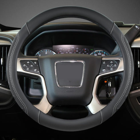 GIANT PANDA Steering Wheel Cover for GMC Sierra Acadia Terrain Yukon(Black+Gray Line-Standard Size)...