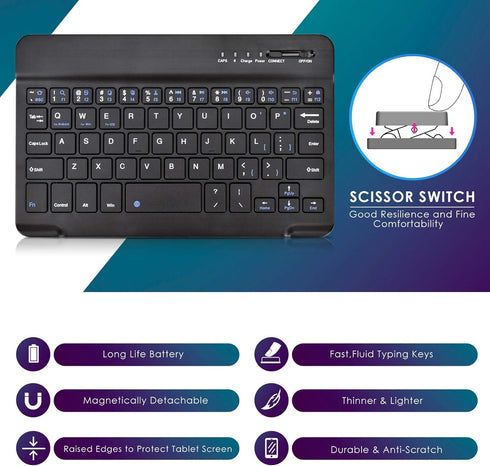 DETUOSI Universal 8.0 inch Android Tablet Case with Keyboard, Removable Wireless Bluetooth Keyboard + PU Leather Folio Book Cover + Stand, Travel ...