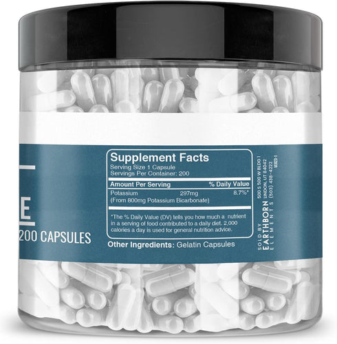 Earthborn Elements Potassium Bicarbonate 200 Capsules, Pure & Undiluted, No Additives...