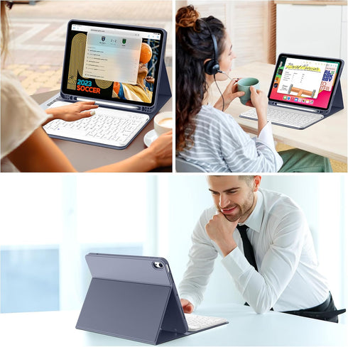 JKSML 10.9 Inch Case for iPad Air 5th/4th Generation 2022/2020 with Magnetic Detachable Bluetooth Keyboard and Pencil Holder, Auto Wake/Sleep Smar...