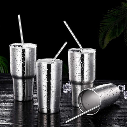 Hiware 12-Pack Reusable Stainless Steel Metal Straws with Case - Long Drinking Straws for 30 oz and 20 oz Tumblers Dishwasher Safe - 2 Cleaning Br...