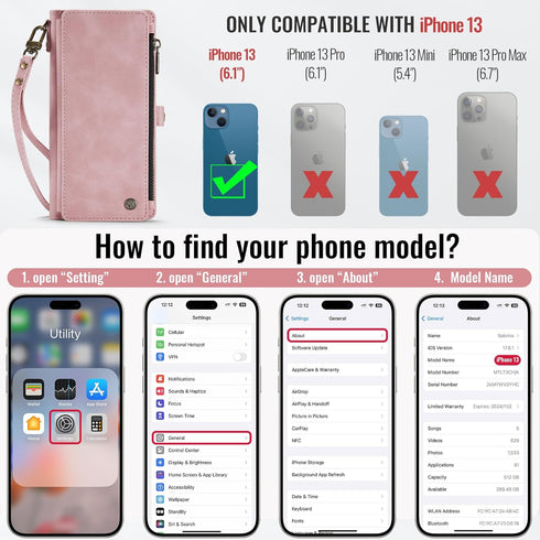 Defencase Compatible with iPhone 13 Case Wallet with RFID Blocking Card Holder for Women and Men, Fashion PU Leather Magnetic Snap Flip Zipper Str...