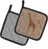 Caroline's Treasures BB1001-BL-BN-PTHD Giraffe Burlap and Brown Pair of Pot Holders Kitchen Heat Resistant Pot Holders Sets Oven Hot Pads for Cook...