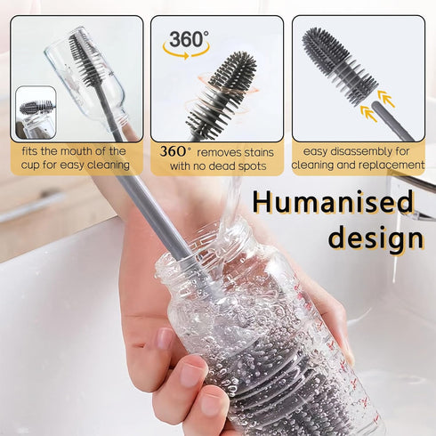 3pcs Silicone Bottle Brush for Cleaning, Water Bottle Cleaning Brush, Water Bottle Brush Cleaner for Sports Bottles, Vases and Glassware (3, Gray)...