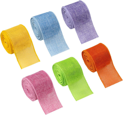 Burlap Ribbon Wired Ribbon 2 Inch Wide Burlap Wired Ribbon 6 Rolls 30 Yards Solid Fabric Metal Wire Edge Ribbon for Crafts Gift Wrapping Wreaths B...