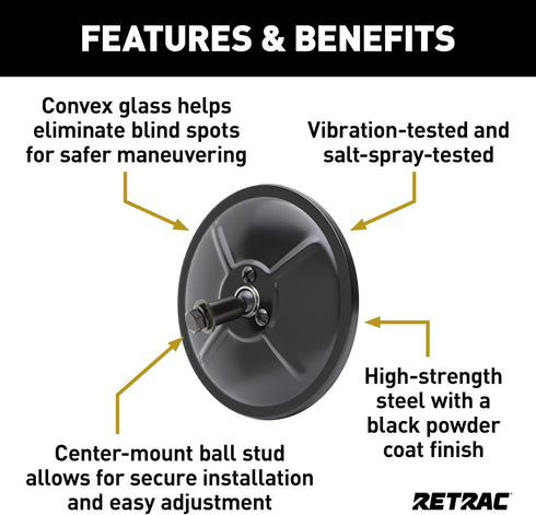 610131 5-Inch Black Steel Center-Mount Convex Mirror Head, Universal Driver or Passenger Side...