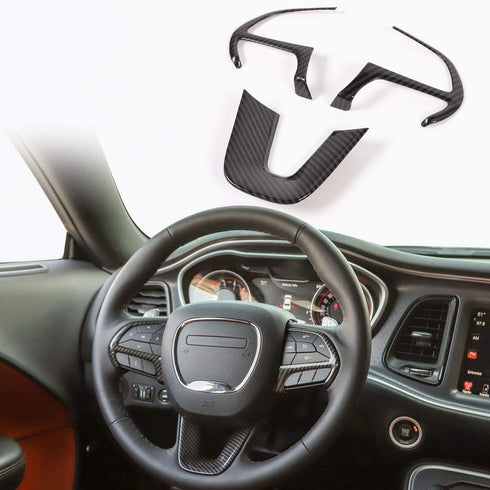 CheroCar Steering Wheel Interior Decoration Trim Kits Panel Cover for 2014-2021 Jeep Grand Cherokee, for 2015-2021 Dodge Challenger/Charger, for 2...