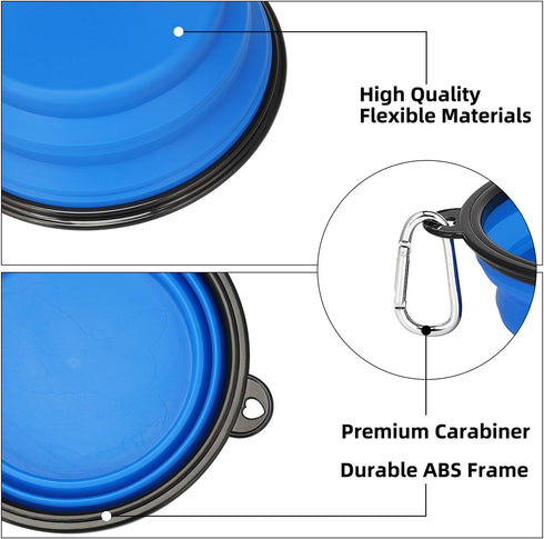 Kytely Large Collapsible Dog Bowl 2 Pack, 34oz Foldable Dog Travel Bowls, Portable Dog Water Food Bowl with Clasp, Pet Cat Feeding Cup Dish for Tr...