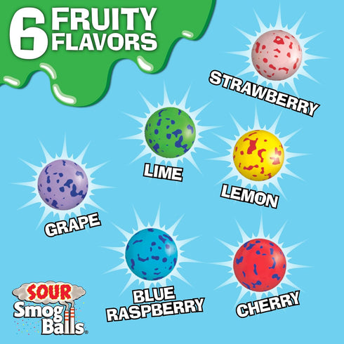 TOXIC WASTE - Sour Smog Balls - Crunchy & Chewy Sour Balls - Lime, Cherry, Strawberry, Lemon, Blue Raspberry, & Grape Flavors - 3 oz. Bags - 3-Pac...