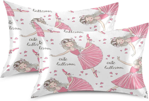 AUUXVA Girl Satin Pillowcase for Hair and Skin, Queen Size Ballet Ballerina Princess Pillow Sham with Envelope Closure Decorative Pillow Cover for...