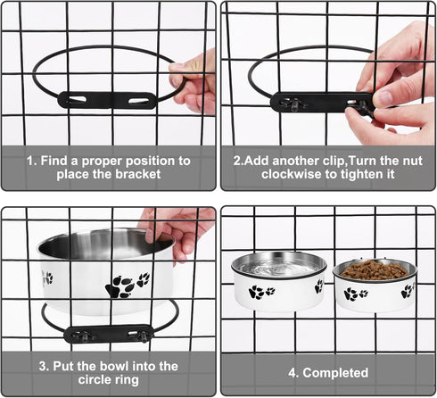2 Pack Dog Crate Kennel Water Bowl No Spill, Hanging Stainless Steel Dog Bowls Attach to Kennel Cage Crate, Food Water Bowl Dish for Medium Small ...