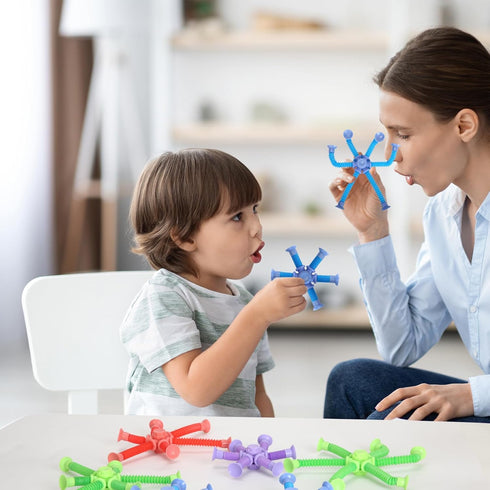 6 Pack Fidget Spinners Pop Tubes Fidget Toys, Shape Changing Telescopic Suction Cup Toy, Creative Learning Gifts Stress Relief and Anti Anxiety Pa...