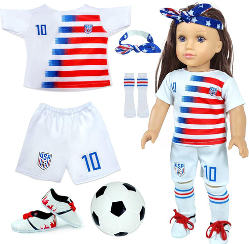 18-Inch-Doll-Clothes and Accessories - WONDOLL World Cup Team USA 18'' Soccer Uniform Outfits includes Headband,Shirt,Shorts, Socks,Shoes and Foot...