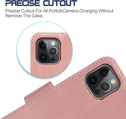 Arae Case for iPhone 12 Pro Max Wallet Case Flip Cover with Card Holder and Wrist Strap for iPhone 12 Pro Max 6.7 inch (Rose Gold)...