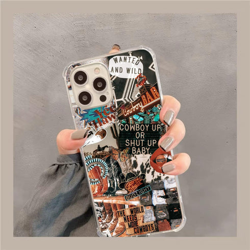 Western Cowgirl Cowboy Collage Case for iPhone 12 Pro Max, Cowboy Cowgirl Howdy Western Ranch Boho Southwestern Retro Case for iPhone 12 Pro Max, ...