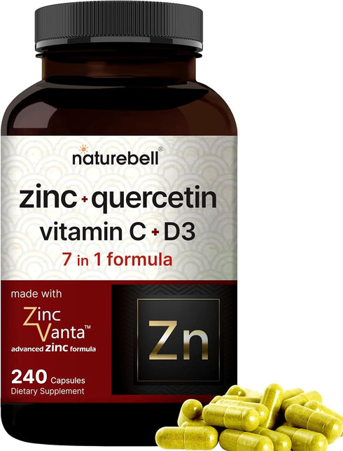 NatureBell Zinc Quercetin with Vitamin C & D3, 240* Capsules | Quercetin 1,000mg, 4 in 1 Zinc 50mg, Vitamin C 250mg, Vitamin D3 5,000 IU – ZincVan...