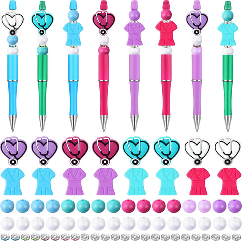 16 Pcs Nurse Beaded Pens Nurse's Day Plastic Ballpoint Pens with 72 Pcs Multicolor Beads Assorted Spacer Beads Nurse Appreciation Graduation Gift ...