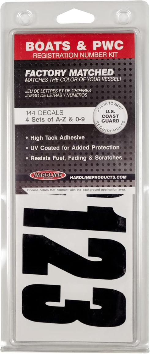 Hardline Products Series 350 Factory Matched 3-Inch Boat & PWC Registration Number Kit, Solid Black - BLK350EC...