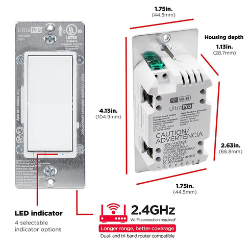 UltraPro Smart Switch, 2.4GHz Wi-Fi Smart Light Switch, QuickFit & SimpleWire, 3 Way Switch, Works with Alexa, Google Assistant, No Hub Needed, UL...