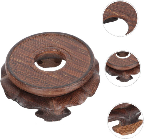 GANAZONO Round Hollow Base Crystal Stand Potted Plant Stand Wood Plant Organizer Wood Flowerpot Base Feng Shui Stand Asian Plant Stand Wood Flower...