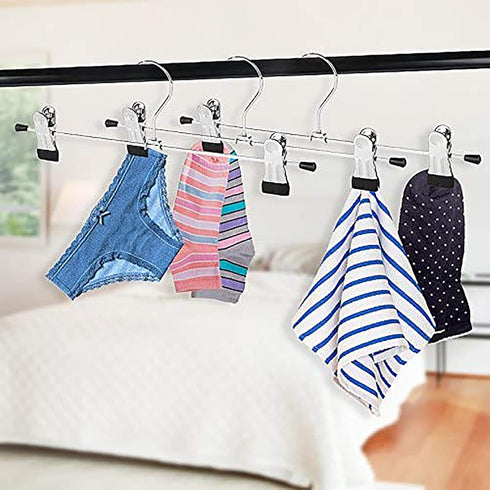 Metal Pants Shorts Hangers, Heavy Duty Kids Skirt Hangers with 2 Adjustable Non Slip Clips, Ultra Thin Space Saving 360 Degree Swivel Hook Stainle...