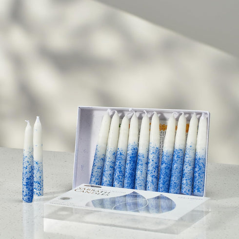 Rite Lite Blue & White Shabbat Candles Premium 12 Pack Traditional Dinner Table Jewish Household Shabbos Candles Religious Home Decor with Beautif...