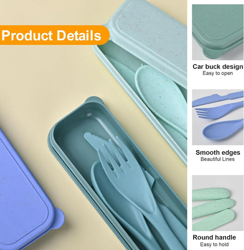 Travel Utensils with Case, 4 Sets Reusable Utensils Set with Case, Wheat Straw Utensils for Lunch Box Accessories, Camping Utensil Set for School ...