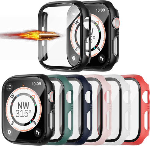 6 Pack Hard Case Compatible for Apple Watch Series 3 38mm with Built-in Tempered Glass Screen Protector,JZK Thin Bumper Full Coverage Bubble-Free ...