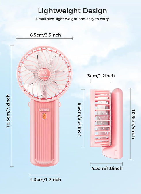 JZCreater Mini Handheld Fan,Portable Hand Held Fan, 15H Cooling Fan, Quiet 4 Speed, USB Rechargeable Battery Operated Desk Fan, Small Folding Elec...