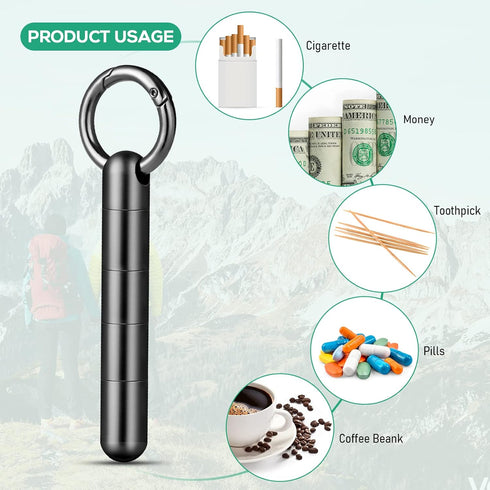 TISUR Keychain Pill Holder,Titanium Pill Case Portable Waterproof Pill Organizer Black Vitamin Container, EDC Pill Box Pill Bottle for Pocket Purs...